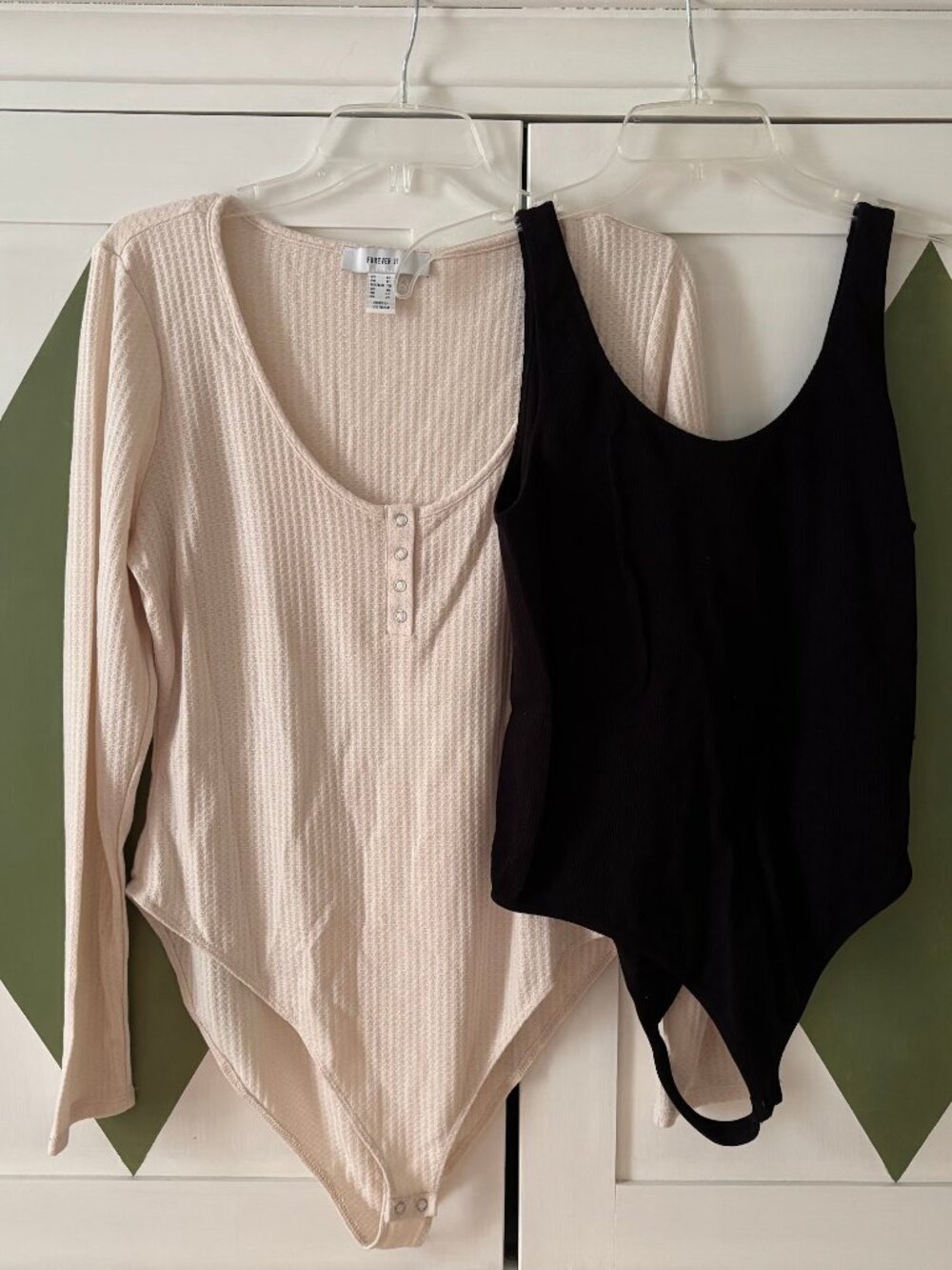 NWOT! Forever 21 Cream/Black Waffle Knit Bodysuits (SET OF 2!)